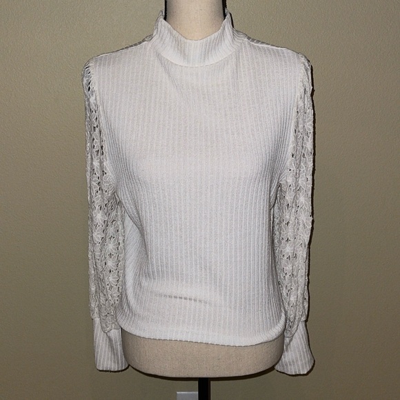 SHEIN Sweaters - White lace mock neck sweater